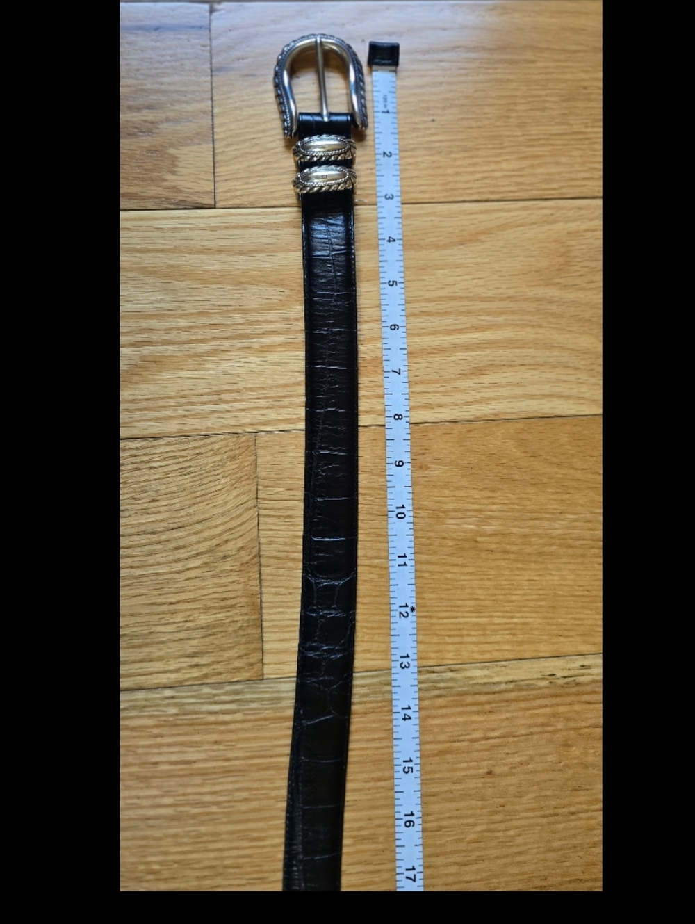 Brighton Leather Belt Croc Alligator Embossed Silver Toned Buckle Black Medium M - Picture 8 of 10